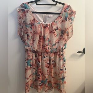 Floral Print blouson Dress with Cap Sleeves